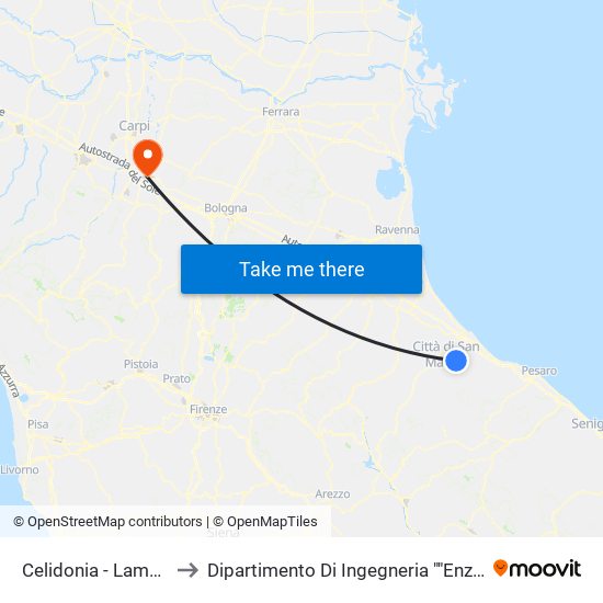 Celidonia - Lamaticcie to Dipartimento Di Ingegneria ""Enzo Ferrari"" map