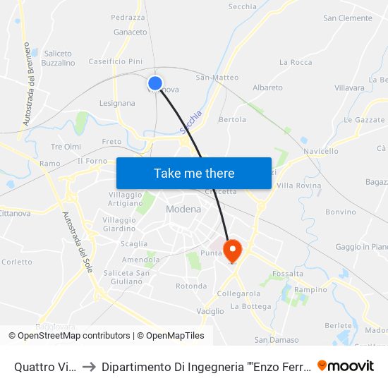 Quattro Ville to Dipartimento Di Ingegneria ""Enzo Ferrari"" map