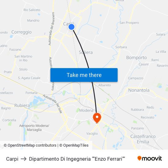 Carpi to Dipartimento Di Ingegneria ""Enzo Ferrari"" map