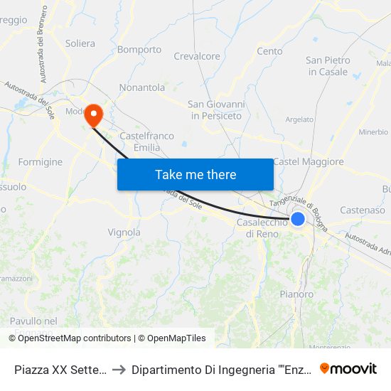 Piazza XX Settembre to Dipartimento Di Ingegneria ""Enzo Ferrari"" map