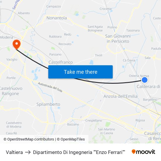 Valtiera to Dipartimento Di Ingegneria ""Enzo Ferrari"" map