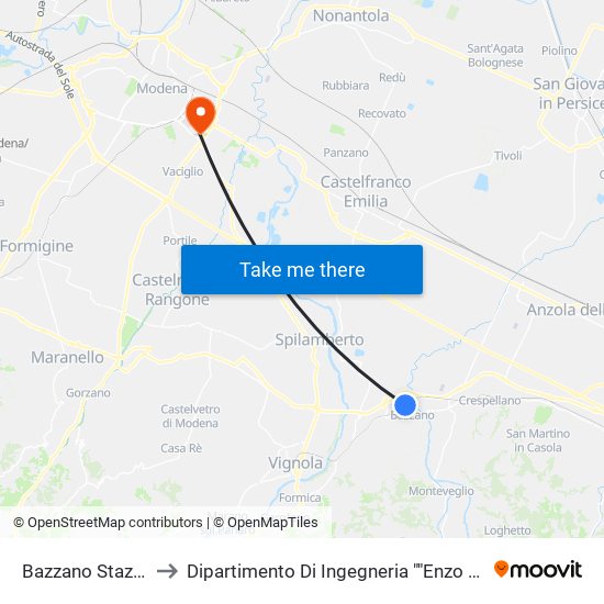 Bazzano Stazione to Dipartimento Di Ingegneria ""Enzo Ferrari"" map