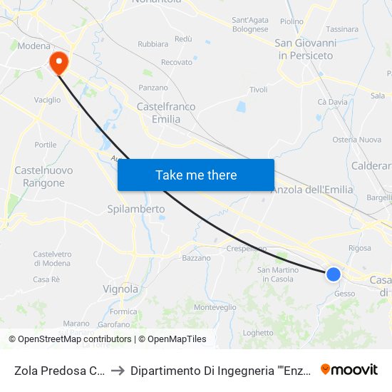 Zola Predosa Chiesa to Dipartimento Di Ingegneria ""Enzo Ferrari"" map