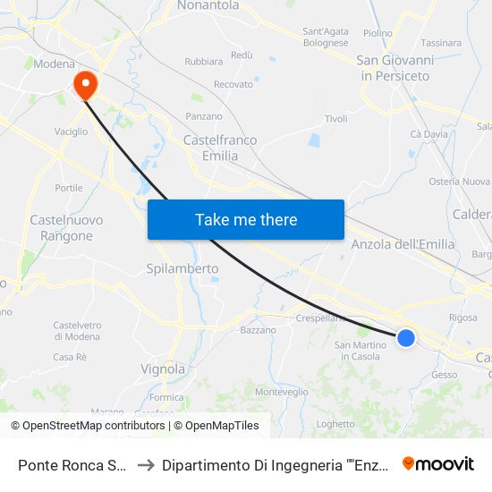 Ponte Ronca Scuole to Dipartimento Di Ingegneria ""Enzo Ferrari"" map