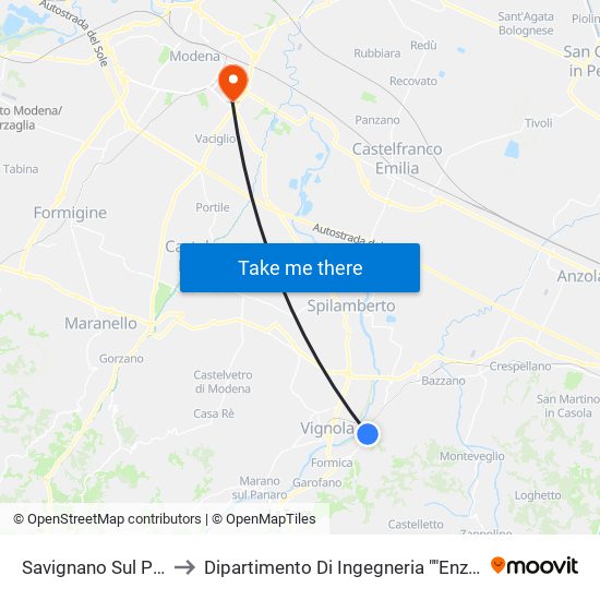 Savignano Sul Panaro to Dipartimento Di Ingegneria ""Enzo Ferrari"" map