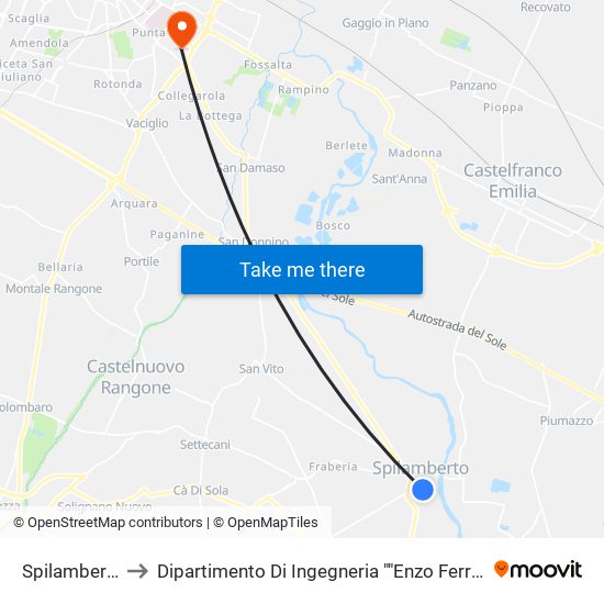 Spilamberto to Dipartimento Di Ingegneria ""Enzo Ferrari"" map