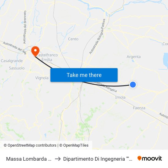 Massa Lombarda Stazione to Dipartimento Di Ingegneria ""Enzo Ferrari"" map