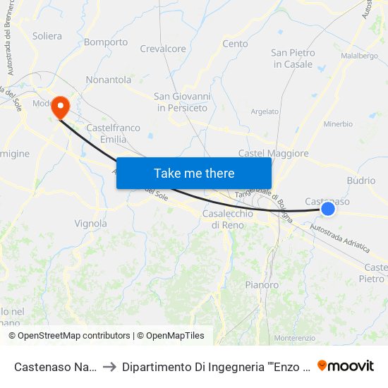 Castenaso Nasica to Dipartimento Di Ingegneria ""Enzo Ferrari"" map