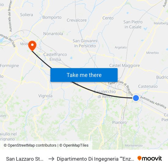 San Lazzaro Stazione to Dipartimento Di Ingegneria ""Enzo Ferrari"" map
