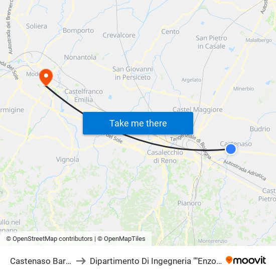 Castenaso Bargello to Dipartimento Di Ingegneria ""Enzo Ferrari"" map