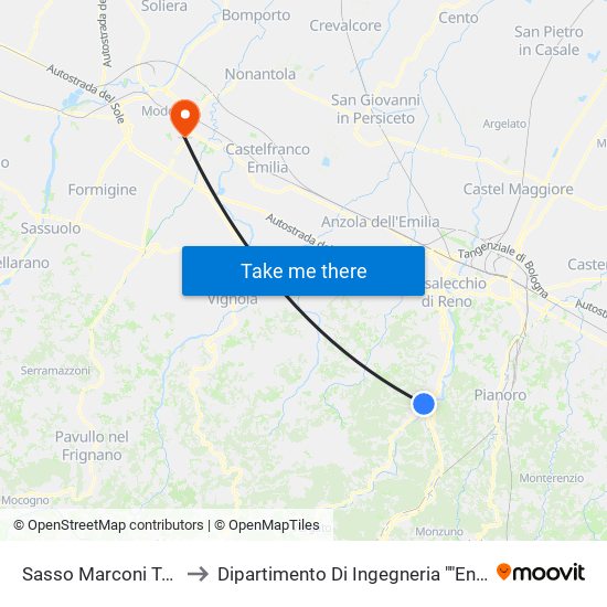 Sasso Marconi Terminal to Dipartimento Di Ingegneria ""Enzo Ferrari"" map