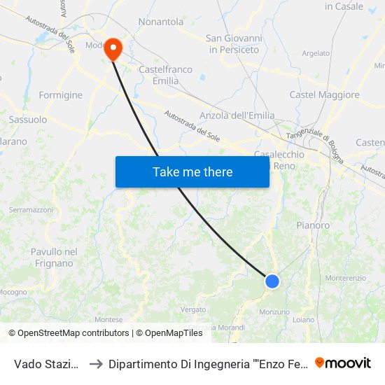 Vado Stazione to Dipartimento Di Ingegneria ""Enzo Ferrari"" map