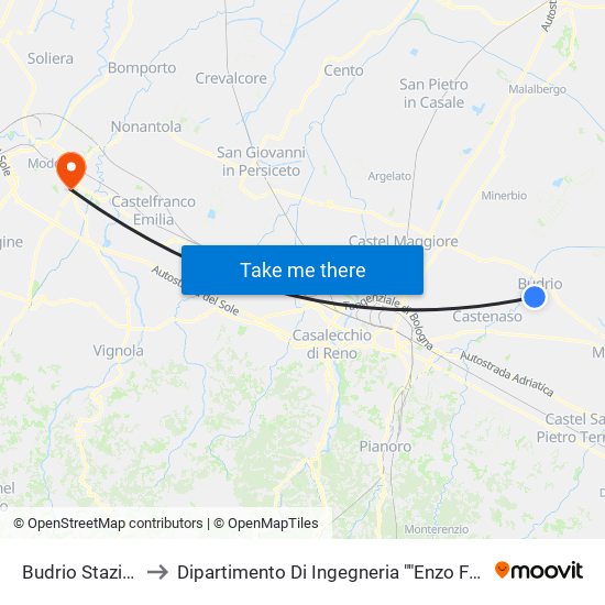 Budrio Stazione to Dipartimento Di Ingegneria ""Enzo Ferrari"" map