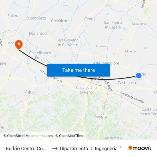 Budrio Centro Commerciale to Dipartimento Di Ingegneria ""Enzo Ferrari"" map