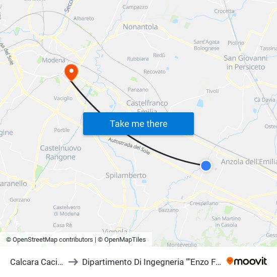 Calcara Cacique to Dipartimento Di Ingegneria ""Enzo Ferrari"" map