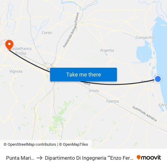 Punta Marina to Dipartimento Di Ingegneria ""Enzo Ferrari"" map