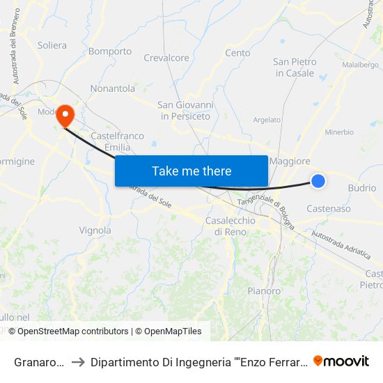 Granarolo to Dipartimento Di Ingegneria ""Enzo Ferrari"" map