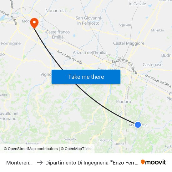 Monterenzio to Dipartimento Di Ingegneria ""Enzo Ferrari"" map