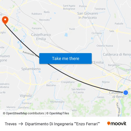 Treves to Dipartimento Di Ingegneria ""Enzo Ferrari"" map