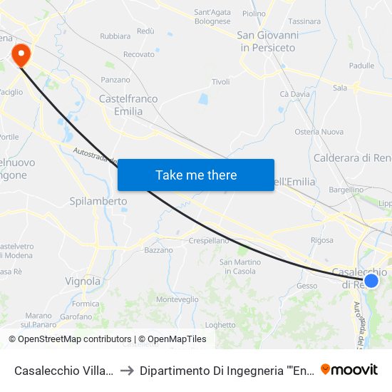 Casalecchio Villa Chiara to Dipartimento Di Ingegneria ""Enzo Ferrari"" map