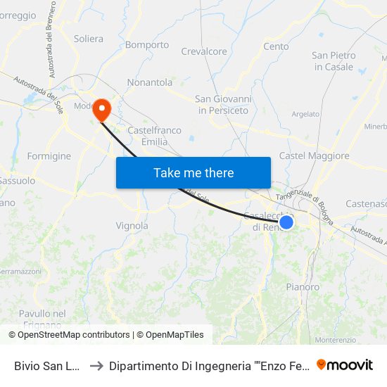 Bivio San Luca to Dipartimento Di Ingegneria ""Enzo Ferrari"" map