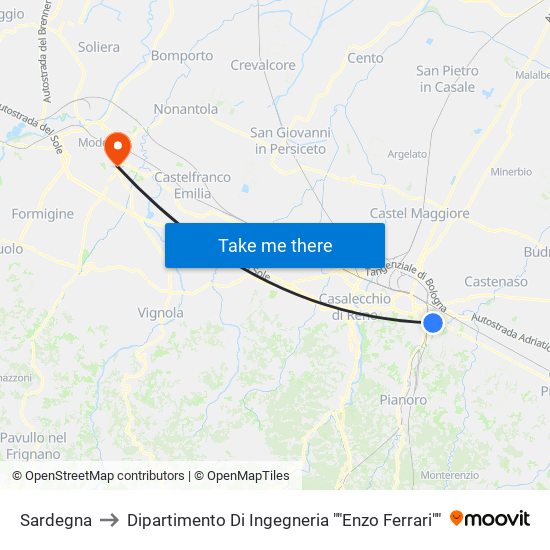 Sardegna to Dipartimento Di Ingegneria ""Enzo Ferrari"" map