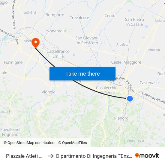 Piazzale Atleti Azzurri to Dipartimento Di Ingegneria ""Enzo Ferrari"" map