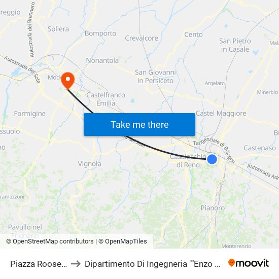 Piazza Roosevelt to Dipartimento Di Ingegneria ""Enzo Ferrari"" map