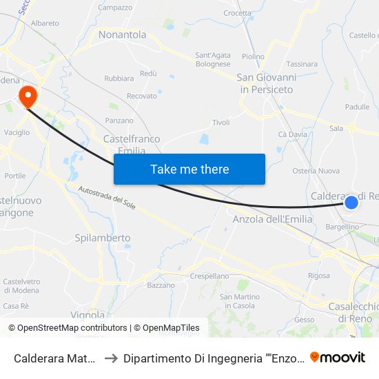 Calderara Matteotti to Dipartimento Di Ingegneria ""Enzo Ferrari"" map