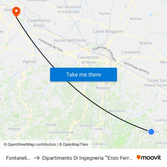 Fontanelice to Dipartimento Di Ingegneria ""Enzo Ferrari"" map