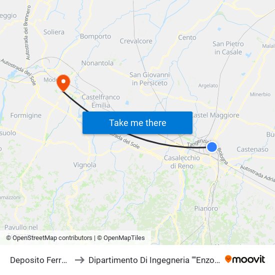 Deposito Ferrarese to Dipartimento Di Ingegneria ""Enzo Ferrari"" map