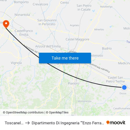 Toscanella to Dipartimento Di Ingegneria ""Enzo Ferrari"" map