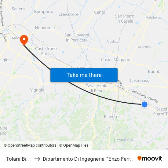 Tolara Bivio to Dipartimento Di Ingegneria ""Enzo Ferrari"" map