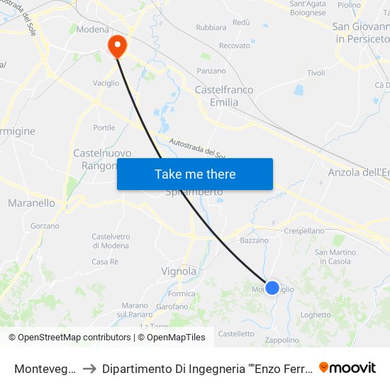 Monteveglio to Dipartimento Di Ingegneria ""Enzo Ferrari"" map