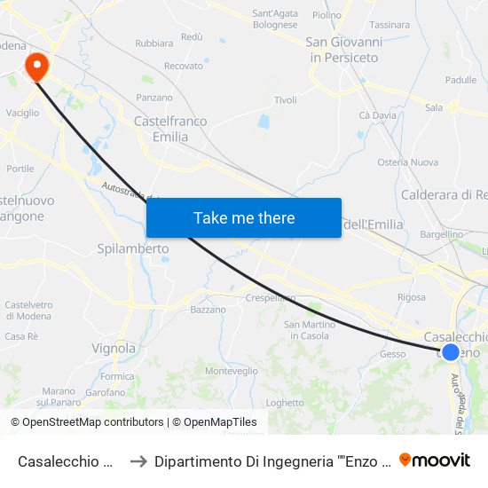 Casalecchio Nenni to Dipartimento Di Ingegneria ""Enzo Ferrari"" map