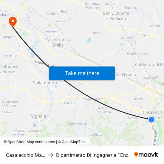 Casalecchio Marullina to Dipartimento Di Ingegneria ""Enzo Ferrari"" map