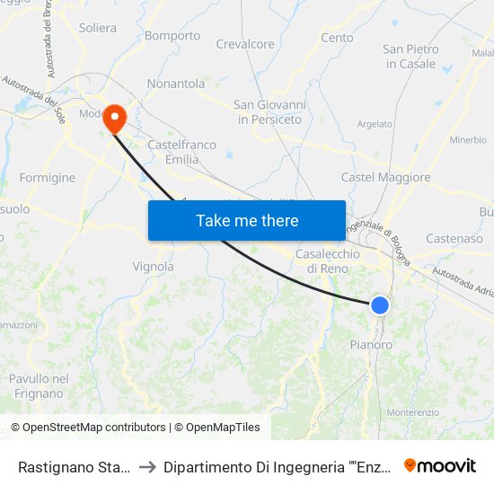 Rastignano Stazione to Dipartimento Di Ingegneria ""Enzo Ferrari"" map