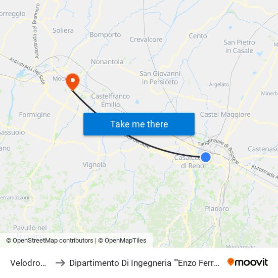 Velodromo to Dipartimento Di Ingegneria ""Enzo Ferrari"" map