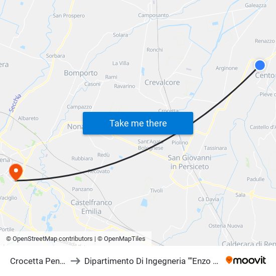 Crocetta Penzale to Dipartimento Di Ingegneria ""Enzo Ferrari"" map