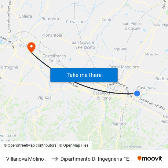Villanova Molino Baviera to Dipartimento Di Ingegneria ""Enzo Ferrari"" map