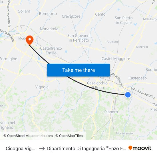 Cicogna Vigano` to Dipartimento Di Ingegneria ""Enzo Ferrari"" map
