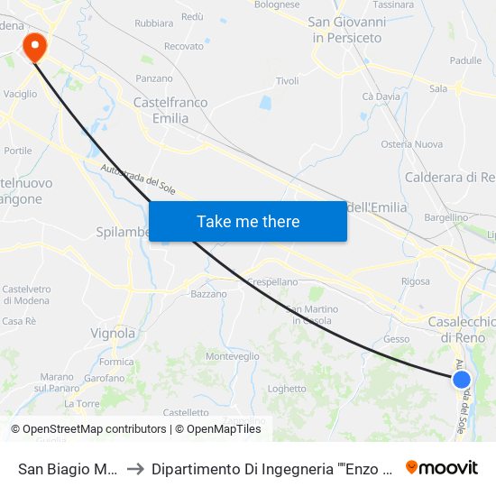 San Biagio Micca to Dipartimento Di Ingegneria ""Enzo Ferrari"" map