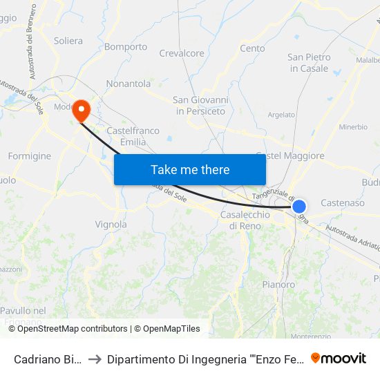 Cadriano Bivio to Dipartimento Di Ingegneria ""Enzo Ferrari"" map
