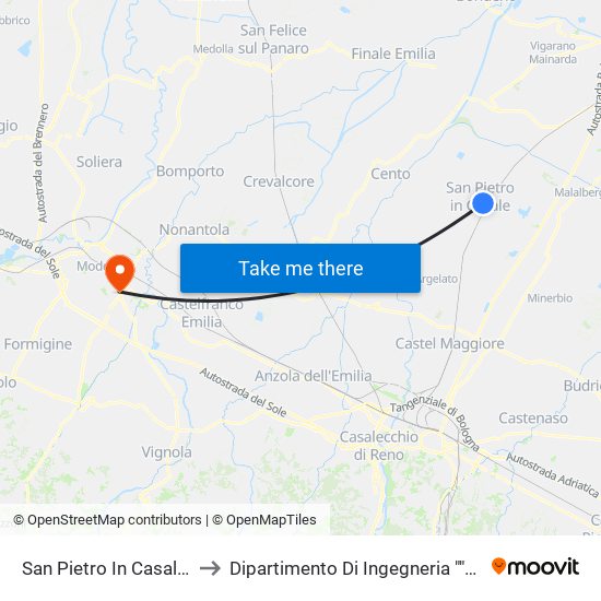 San Pietro In Casale Casetti to Dipartimento Di Ingegneria ""Enzo Ferrari"" map