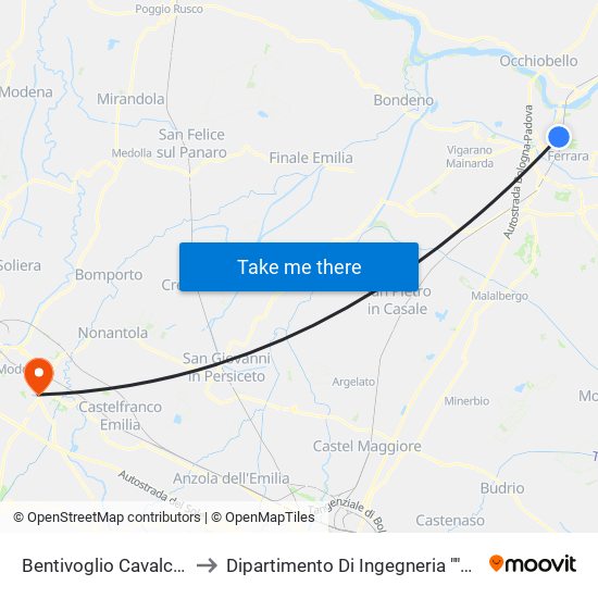 Bentivoglio Cavalcaferrovia to Dipartimento Di Ingegneria ""Enzo Ferrari"" map