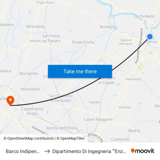 Barco Indipendenza to Dipartimento Di Ingegneria ""Enzo Ferrari"" map