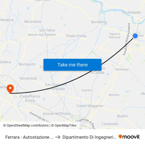 Ferrara - Autostazione Via Del Lavoro to Dipartimento Di Ingegneria ""Enzo Ferrari"" map
