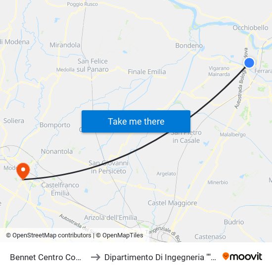 Bennet Centro Commerciale to Dipartimento Di Ingegneria ""Enzo Ferrari"" map