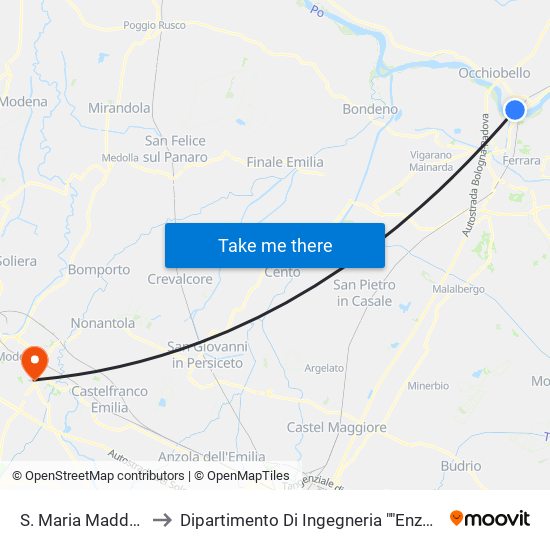 S. Maria Maddalena to Dipartimento Di Ingegneria ""Enzo Ferrari"" map