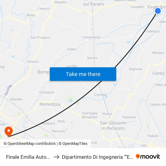 Finale Emilia Autostazione to Dipartimento Di Ingegneria ""Enzo Ferrari"" map